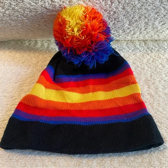 Vintage Rainbow Beanie Vintage Rainbow Beanie - Retro 80s Wool Knit Winter Hat With  main image 4